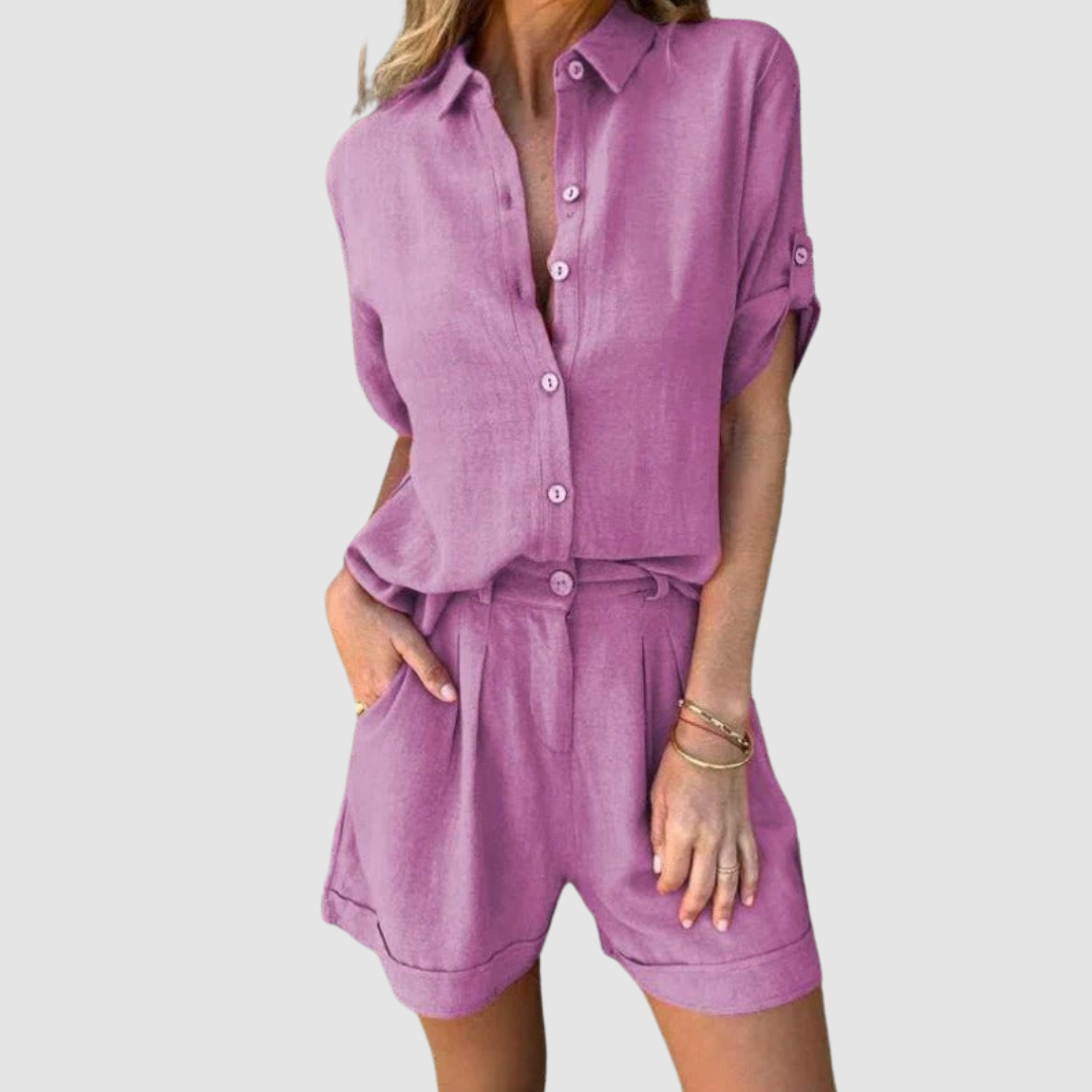 Short Sleeve Button Shirt and Shorts Two Piece Set 5
