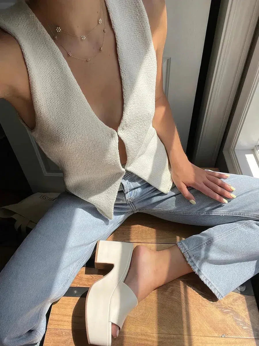 Open Front Knitted Cardigan Vest 3