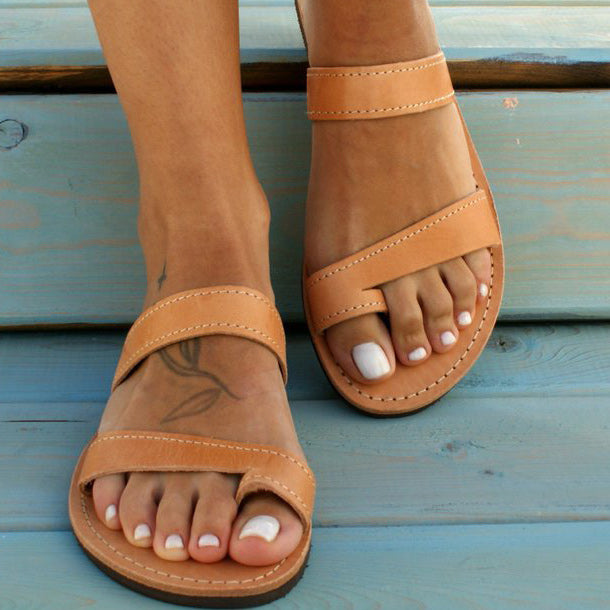 Open-toe Double Band Flats Slippers - Mislish
