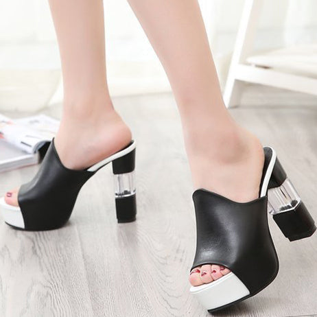 Open Toe Platform Nude Chunky Heel Sandals - Mislish