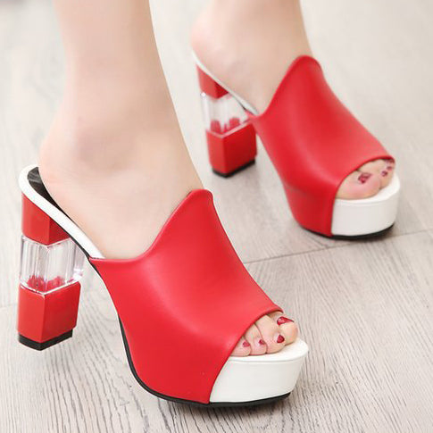 Open Toe Platform Nude Chunky Heel Sandals - Mislish