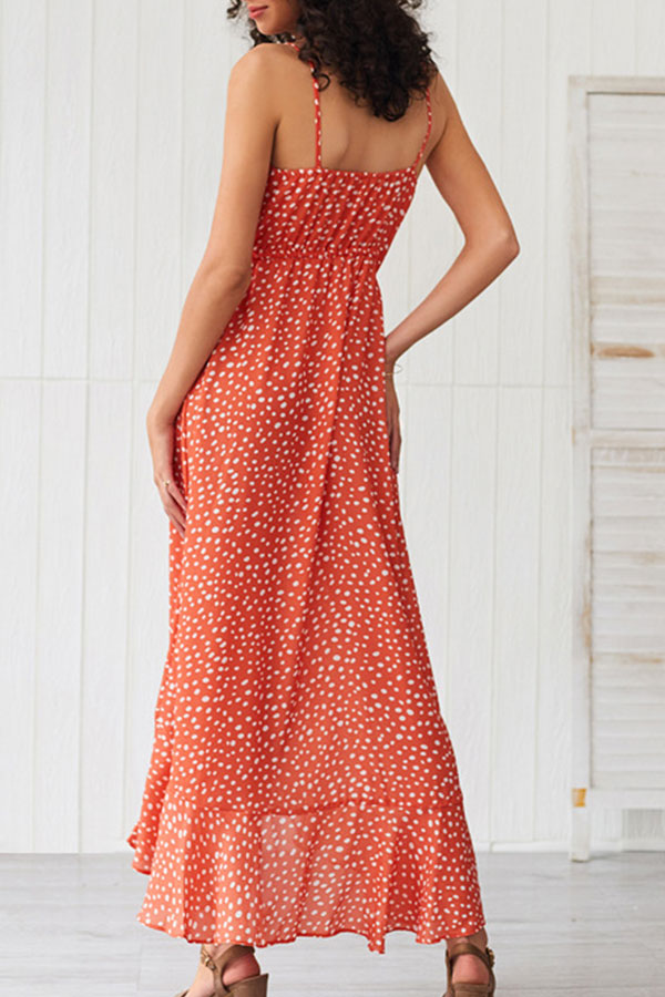Polka Dot Spaghetti Straps Ruffled Dress