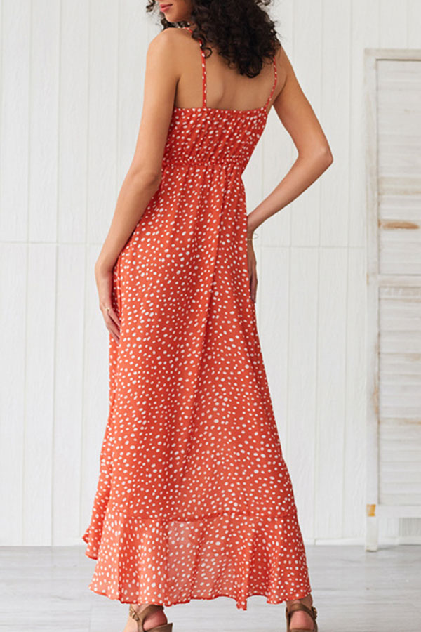 Polka Dot Spaghetti Straps Ruffled Dress