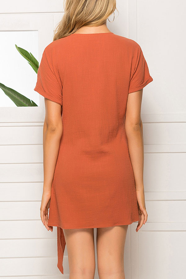 V-neck Tie Front Wrap Dress - Fashionpara