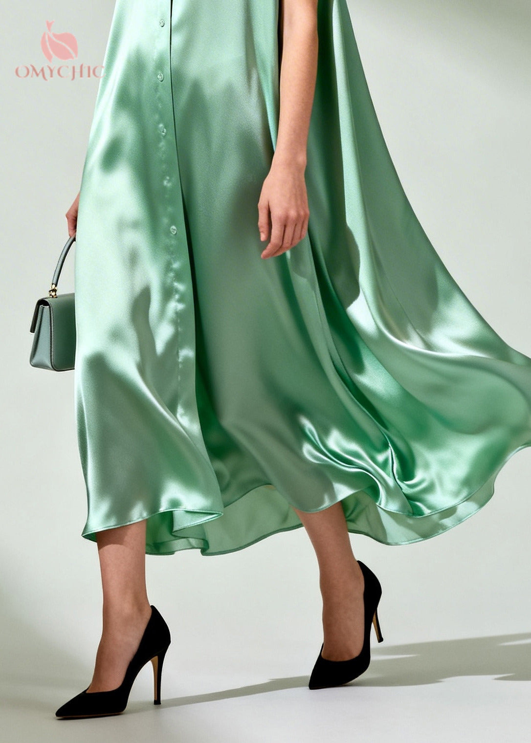 Satin Lace Trim Collar Button Down Sleeveless Shirt Maxi Dress - View 4