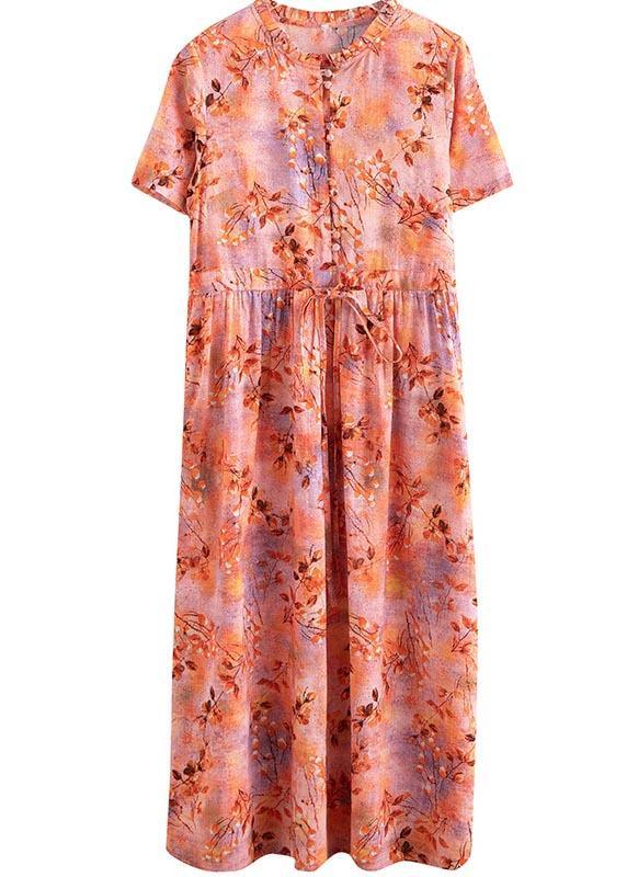 Organic Print Tie Waist Chiffon Ruffled Summer Maxi Dress - View 5