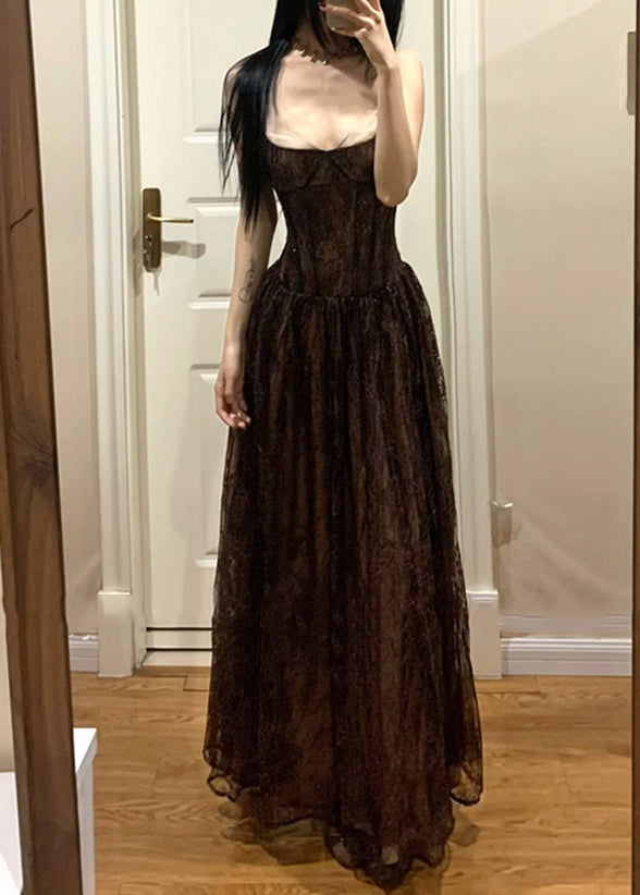 Lace Spaghetti Strap Sweetheart Corset A-Line Maxi Dress - View 2