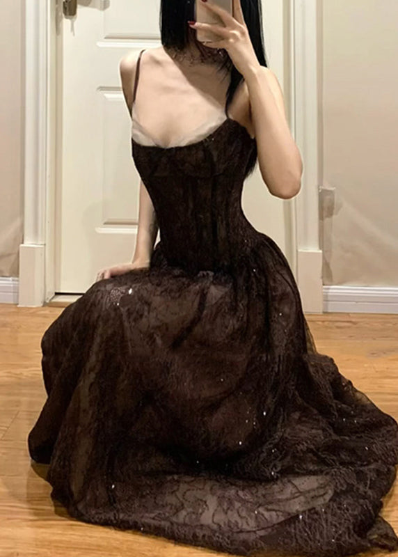 Lace Spaghetti Strap Sweetheart Corset A-Line Maxi Dress - View 3