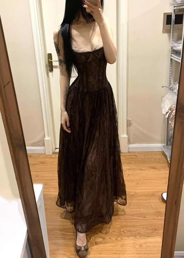 Lace Spaghetti Strap Sweetheart Corset A-Line Maxi Dress - View 4