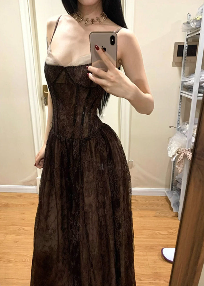 Lace Spaghetti Strap Sweetheart Corset A-Line Maxi Dress - View 5