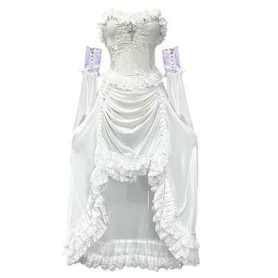 Lace Spaghetti Strap Corset Ruffle High Low Dress - View 9