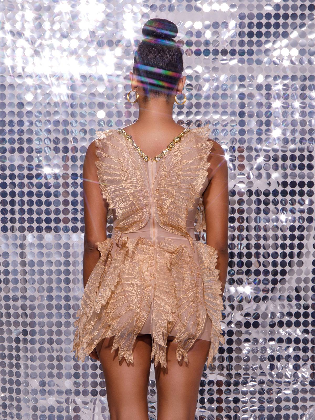 Crystal Embellished Feather Trim Halterneck Mini Dress 5