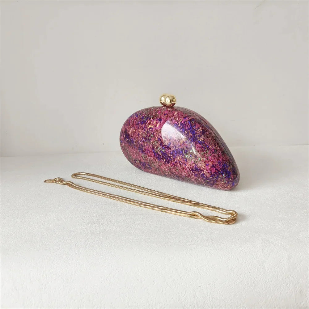Oval Purple Shell Acrylic Clutch Bag Crossbody