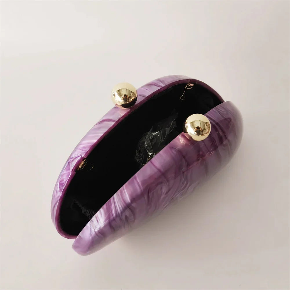 Oval Purple Shell Acrylic Clutch Bag Crossbody