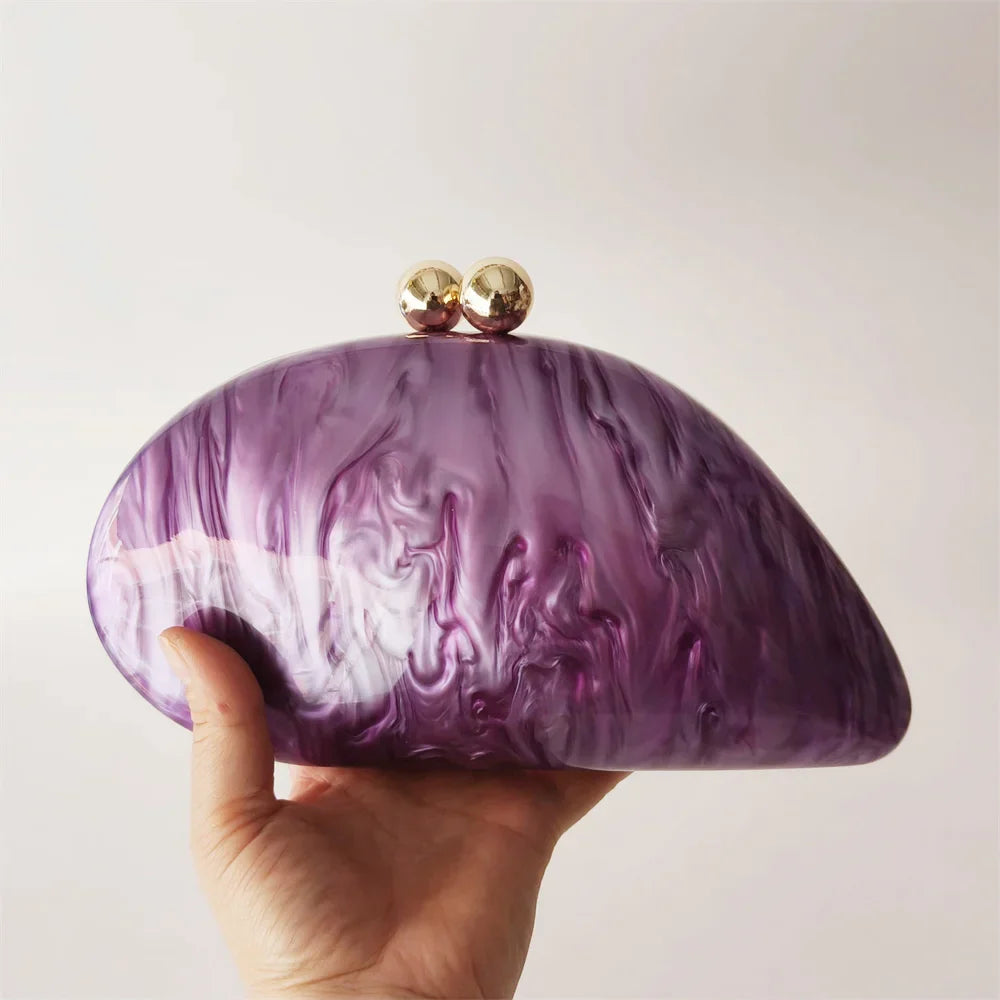 Oval Purple Shell Acrylic Clutch Bag Crossbody