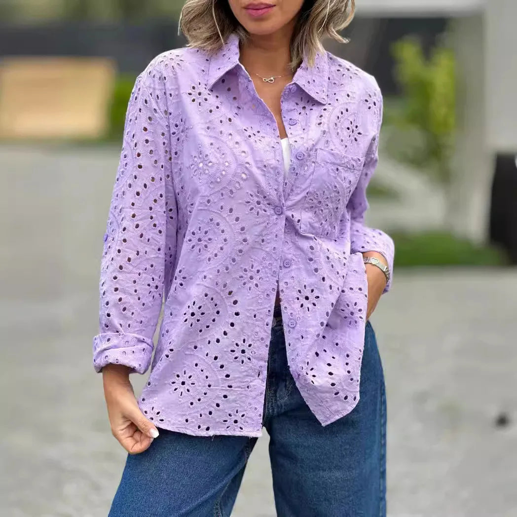 Oversize Loose Floral Embroidery Lace Boho Blouse