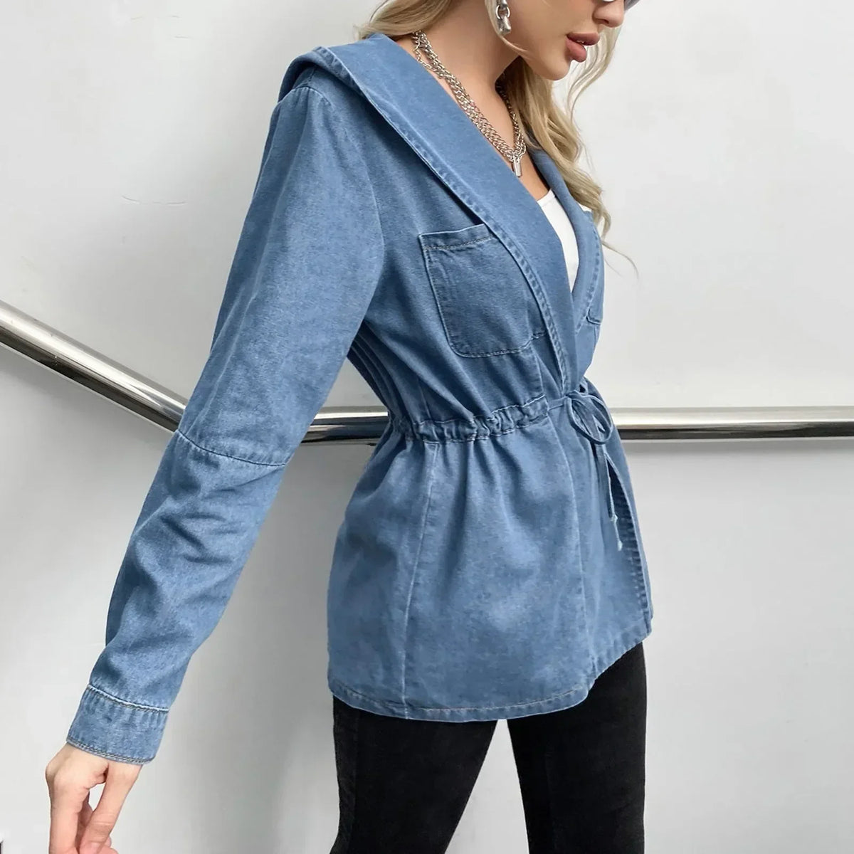 Hooded Autumn Winter Lapel Loose Open Front Versatile Short Jacket 2