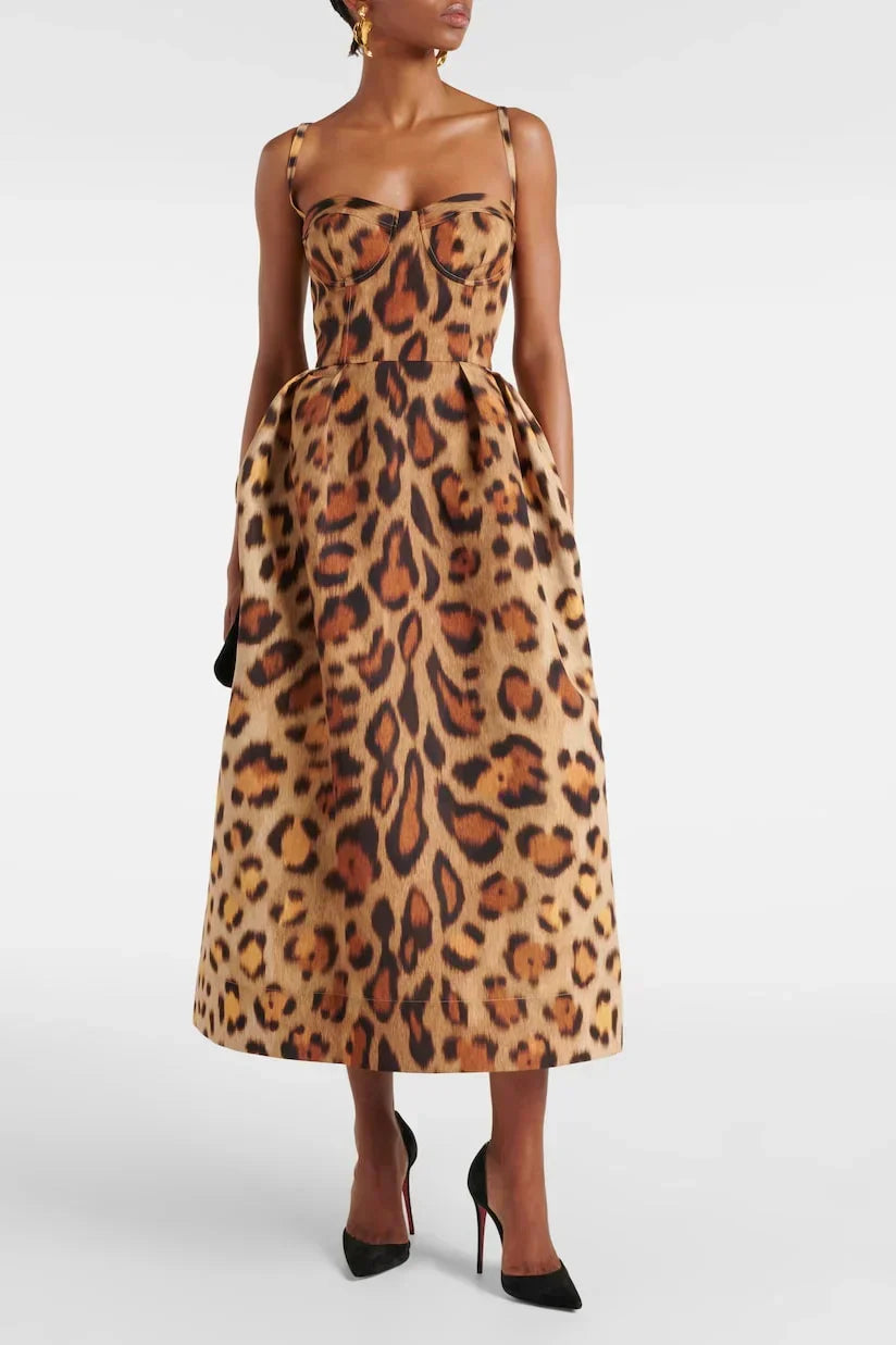 Animal - print Bustier Midi Dress