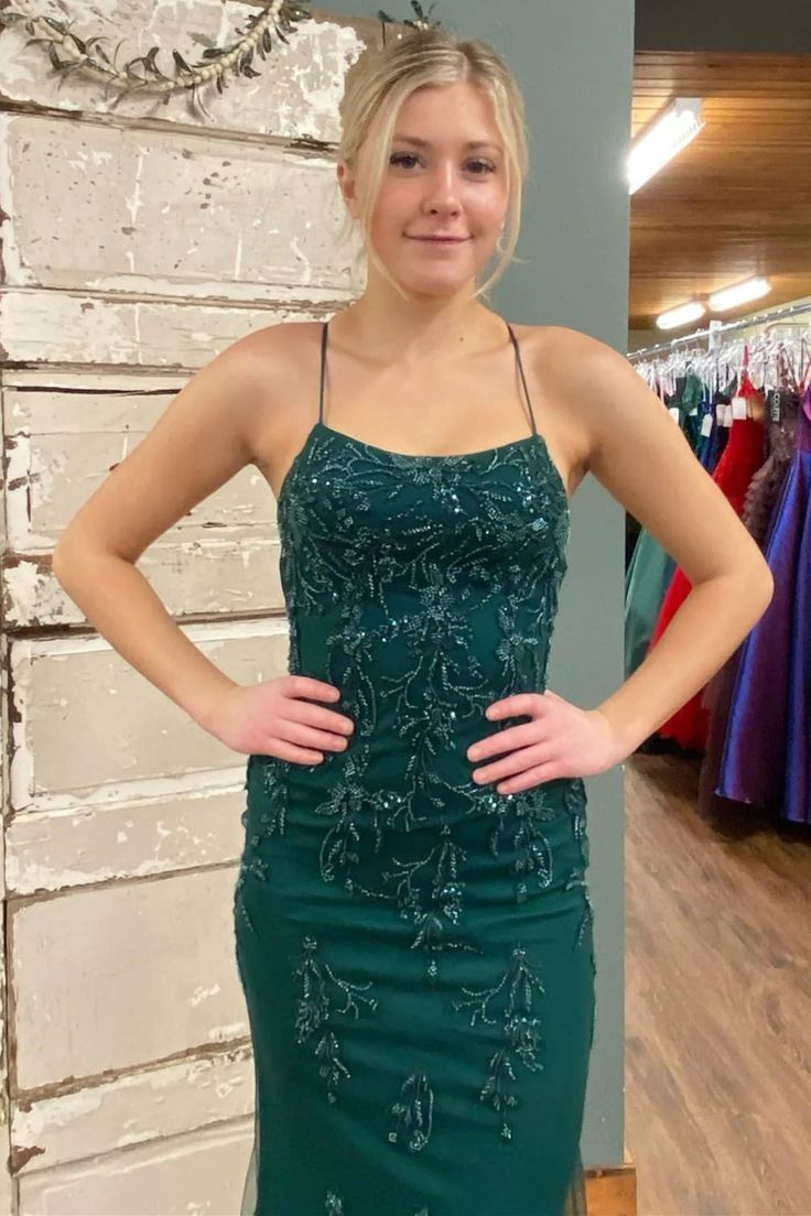 Backless Mermaid Green Lace Long Prom Dress Green Lace Formal Dress