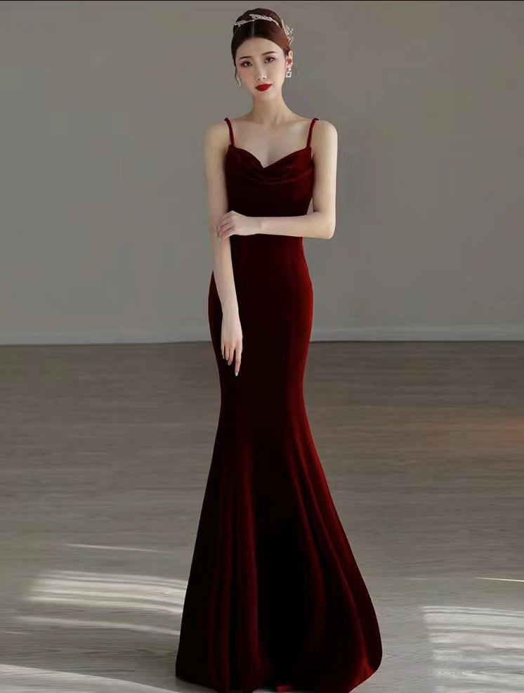 Sexy Mermaid Long Burgundy Prom Dress Evening Dresses