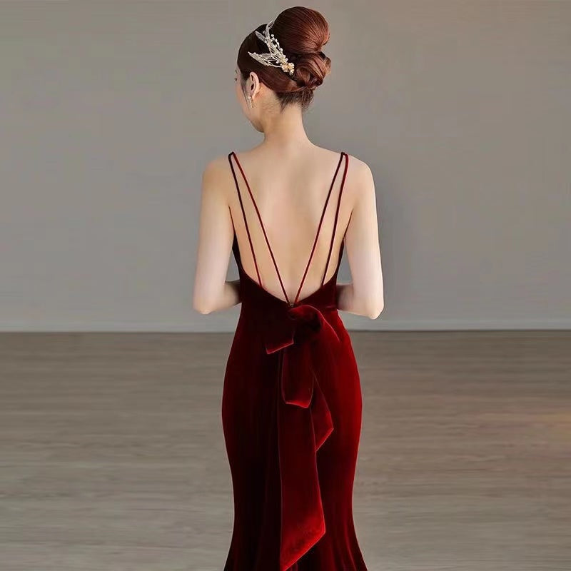 Sexy Mermaid Long Burgundy Prom Dress Evening Dresses
