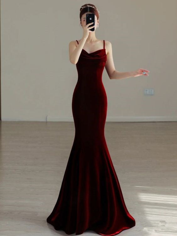 Sexy Mermaid Long Burgundy Prom Dress Evening Dresses