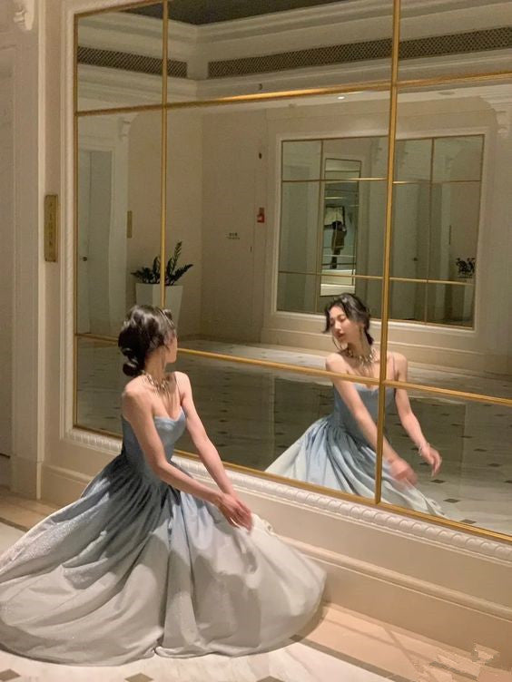 A line Straps Sequin Prom Dresses Formal Evening Dress