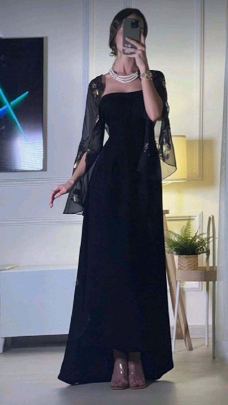 Elegant A Line Strapless Long Prom Dresses Black Formal Dress