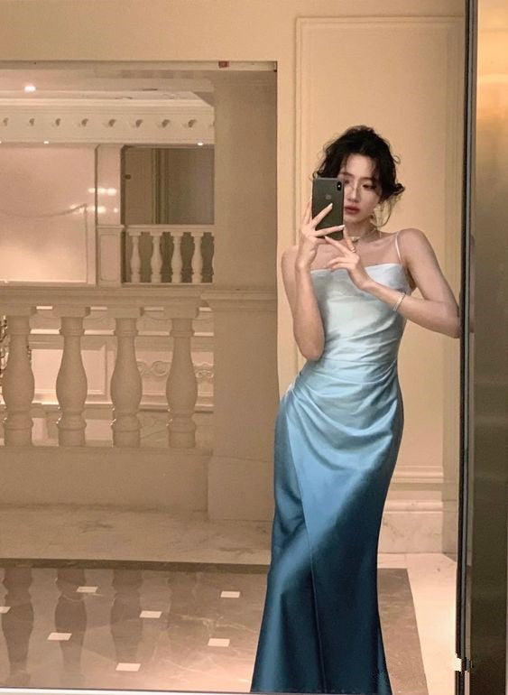 Elegant Sheath Straps Blue Prom Dresses Formal Dress