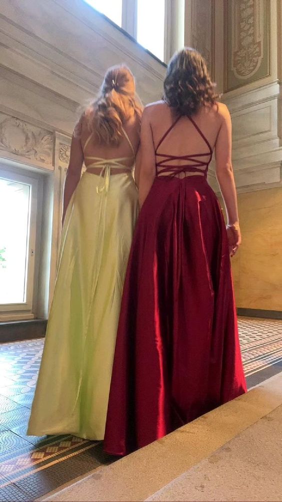 Elegant A line Burgundy Slit Prom Dresses Long Formal Dress