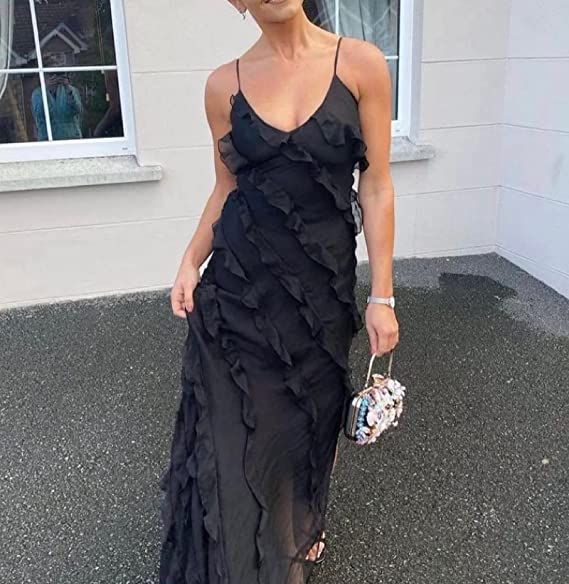 SHeath Straps Black Split Prom Dress Women Sexy Party Dresses