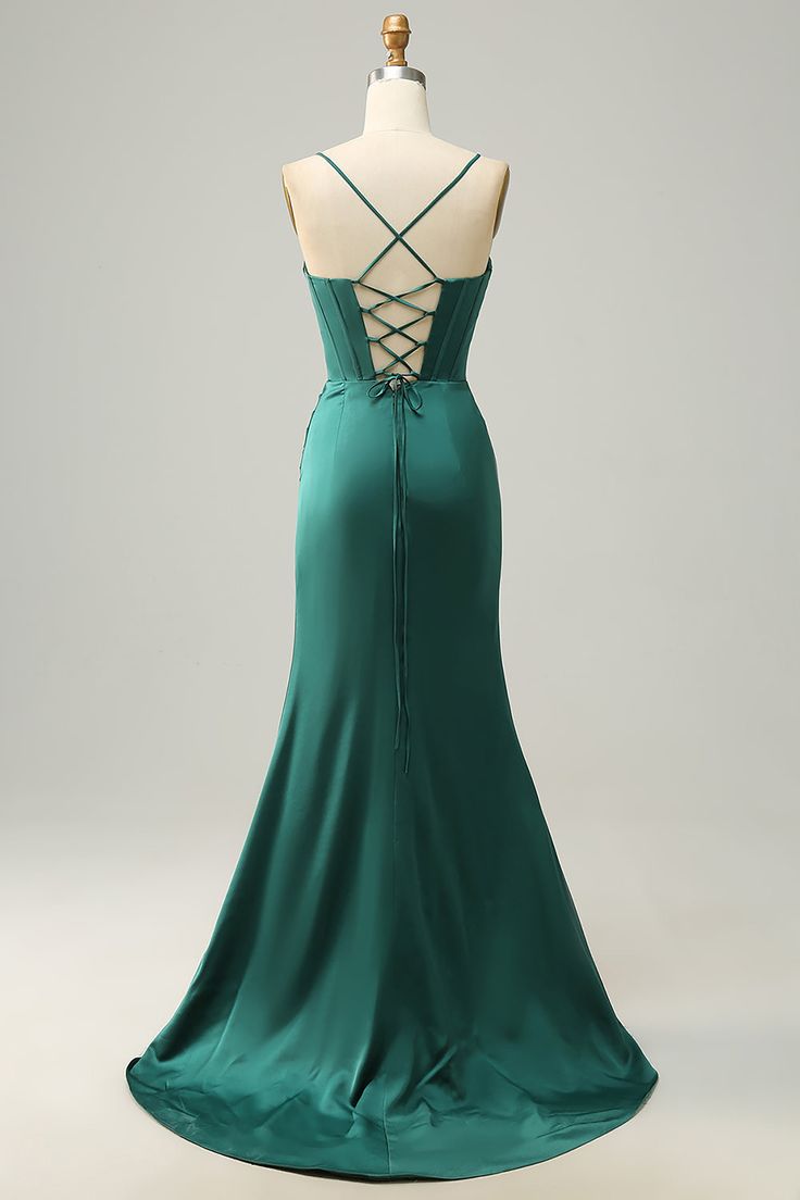 Sexy Mermaid Straps Dark Green Prom Dress Spaghetti Straps Evening Gown