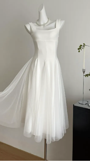 A Line Square Neck Prom Dress Elegant Evening Gown