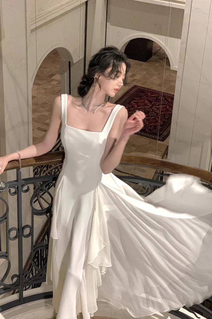 A Line Square Neck Prom Dress Elegant Evening Gown