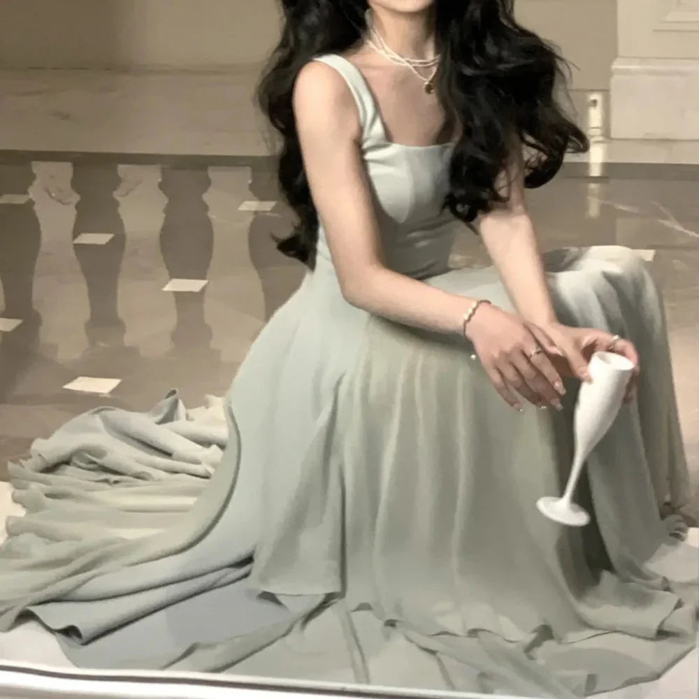 A Line Square Neck Prom Dress Elegant Evening Gown