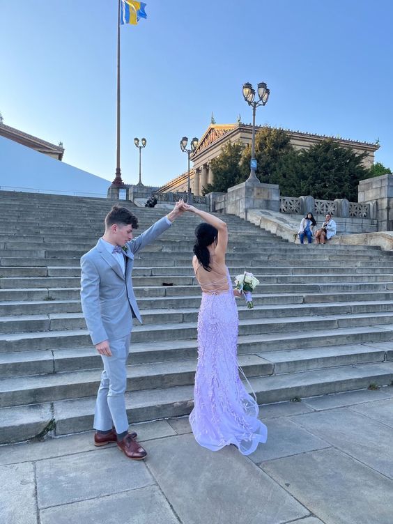 Sexy Mermaid Long Lilac Backless Lace Prom Dress Party Dresses