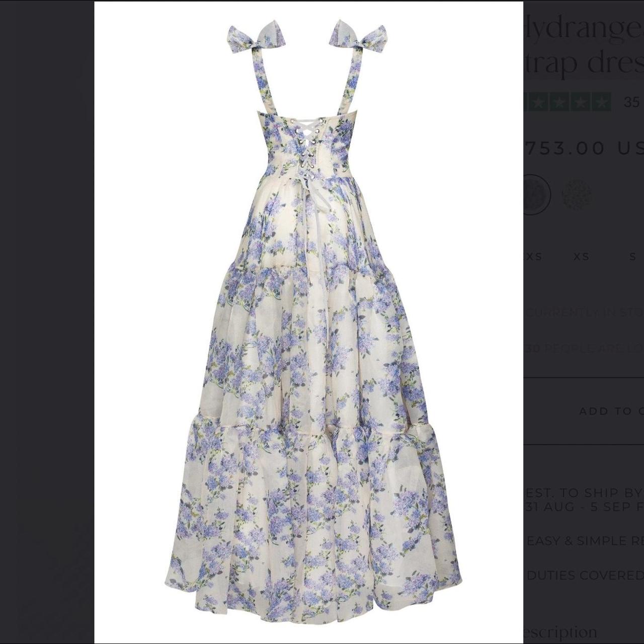 Sexy A line Long Blue Floral Prom Dress Blue and White Party Dresses