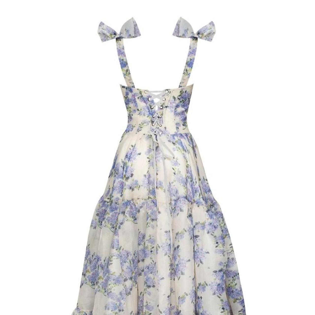 Sexy A line Long Blue Floral Prom Dress Blue and White Party Dresses