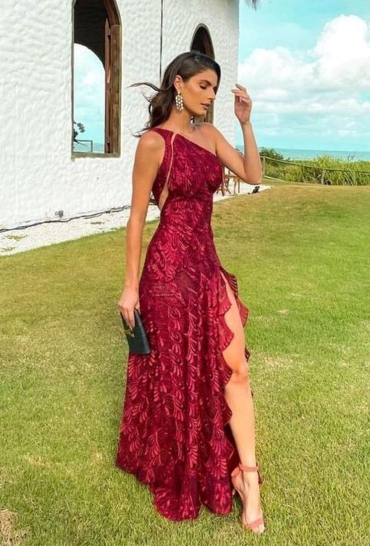 Beautiful Sheath One Shoulder Lace Long Prom Dress Evening Dress