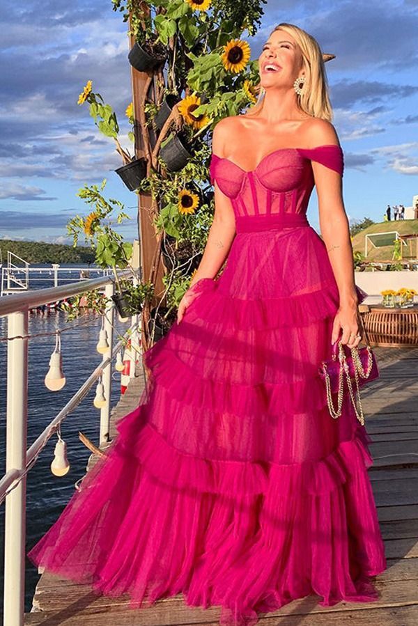 Hot Pink Sweetheart Multi Layers Tulle Prom Dresses Formal Dresses