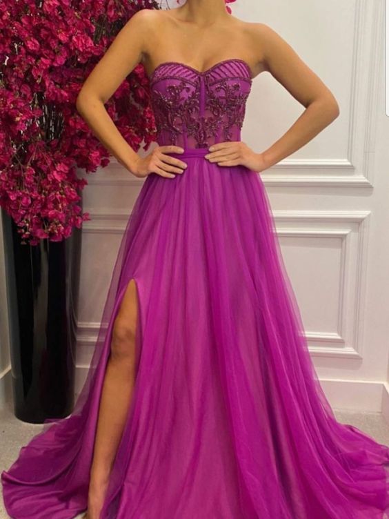 A line Sweetheart Prom Dresses Tulle Formal Dress