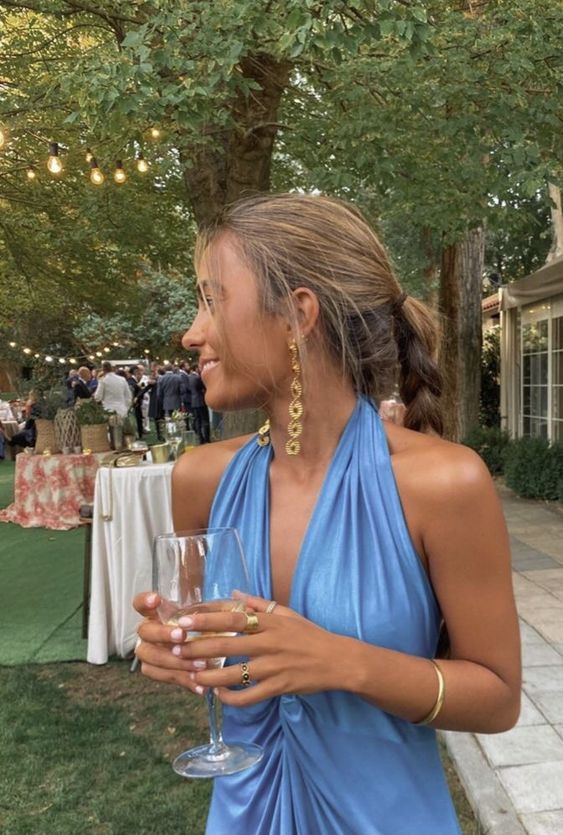 Simple Sheath Blue V Neckline Long Prom Dresses Evening Dress