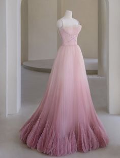 Princess A Line Pink Tulle Prom Dresses Long Evening Dress