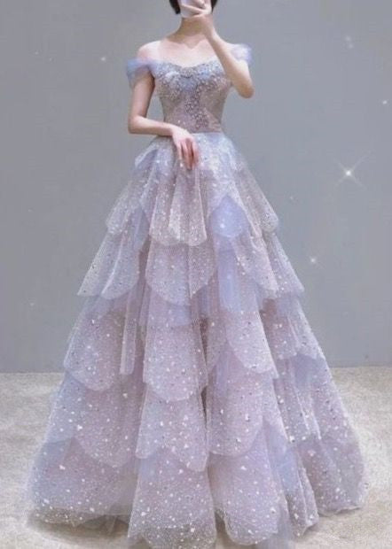 Ball Gown Off The Shoulder Tulle Prom Dresses Evening Dress