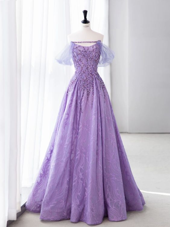 Fairy A Line Strapless Lilac Prom Dresses Evening Dress