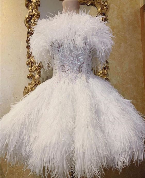 vintage a line white homecoming dress feather 18th birthday outfits