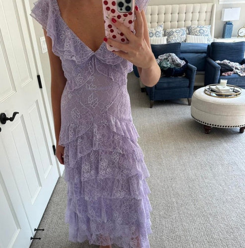 Lilac Lace Long prom Dress Party Dress 21th Birthday Outfits