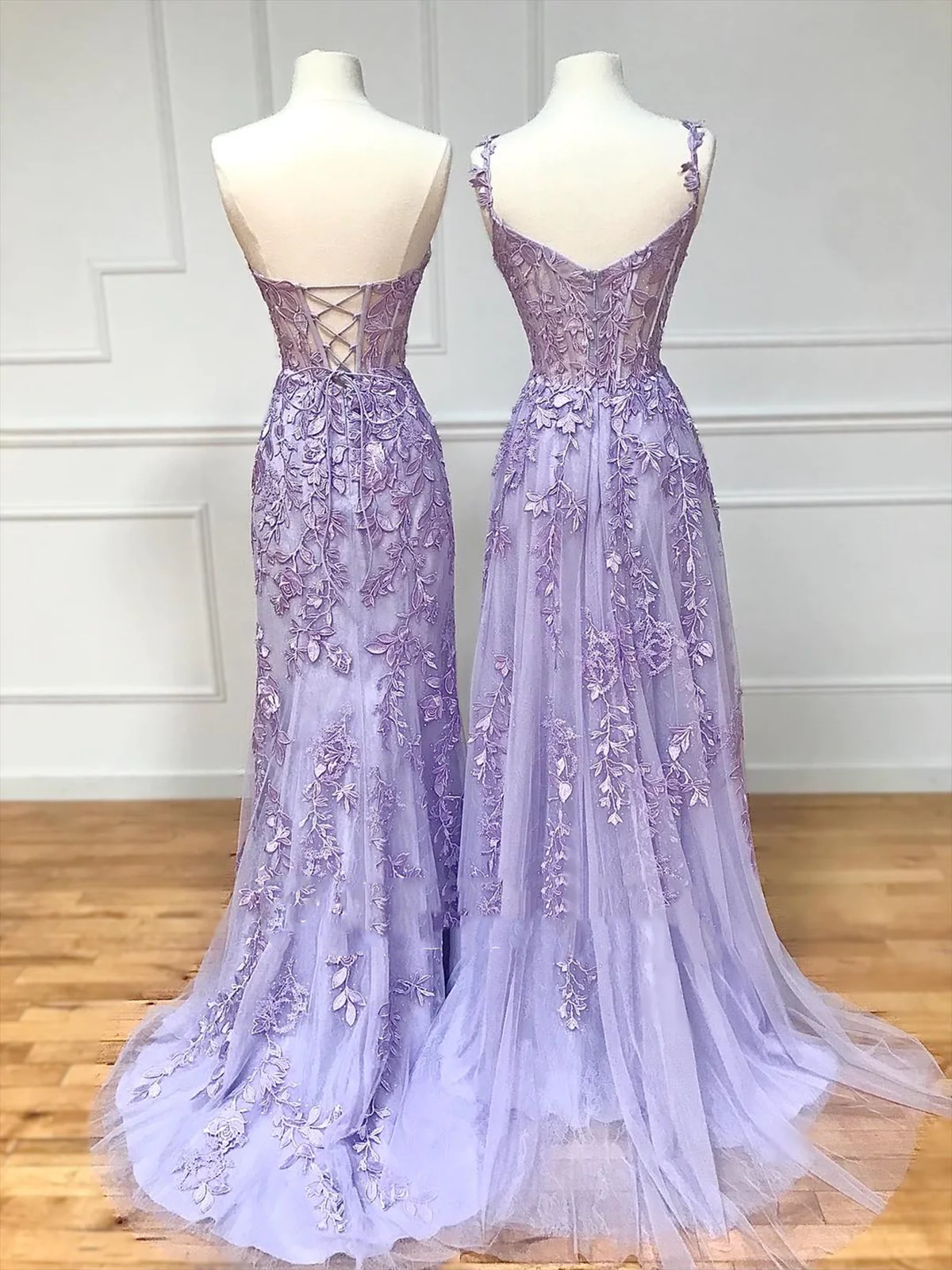 Simple Long Purple Lace Prom Dresses Evening Dress