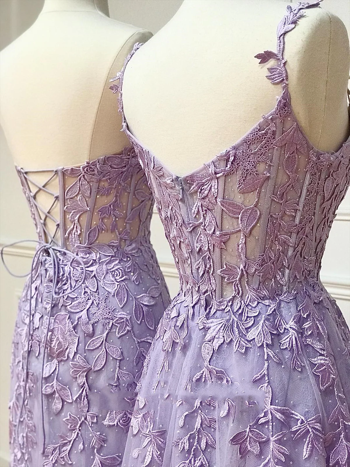 Simple Long Purple Lace Prom Dresses Evening Dress