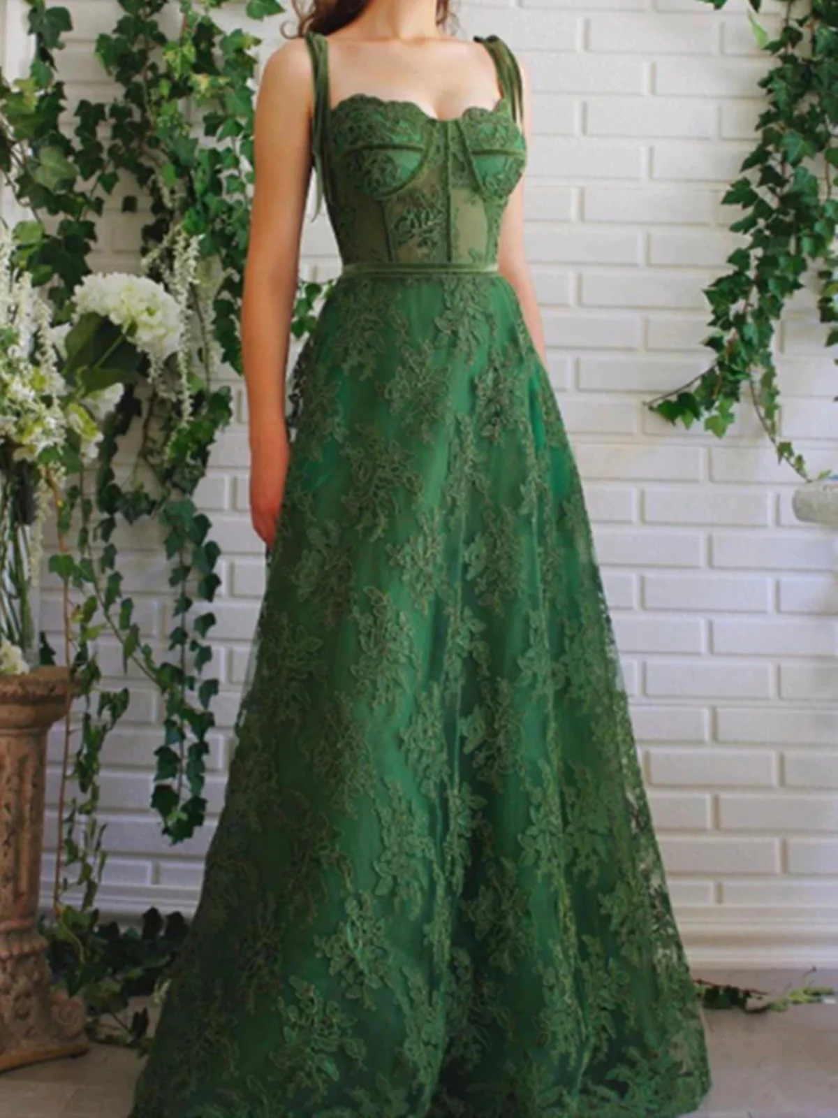 Green Lace Long Formal Graduation Dresses Birthday Outfits